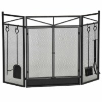 3-Panel Steel Folding Fireplace Screen Protector w/ Brush, Tong, Poker & Shovel