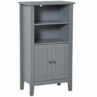 Freestanding Bathroom Linen Floor Cupboard with Multi-Tier Shelving and Tabletop