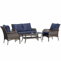 Backyard & Deck PE Rattan Patio Furniture Set w/ Water-Resistant Material, Blue