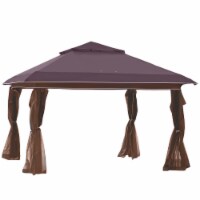 12' x 12' Backyard Party Cabana Gazebo w/ 3-Level Adjustable Height, Brown