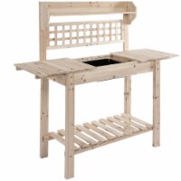 Wooden Outdoor Planning and Potting Bench with Sink Basin & Clapboard, Natural