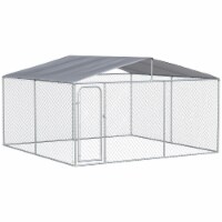 Outdoor Dog Playpen with Canopy & Mesh Side Walls for Large Animals, Silver