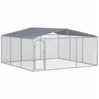Outdoor Dog Playpen with Canopy & Mesh Side Walls for Large Animals, Silver