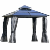 10' x 10' Patio Gazebo, Netting Curtains, Aluminum Frame, 2 Tier PC Roof, Grey