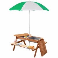 Fir Wood Kids Table Set with Parasol and Storage Space, Natural Wood Color