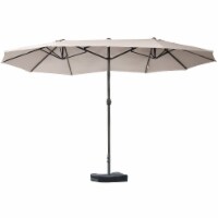 15' Outdoor Patio Umbrella Twin Canopy Sunshade Market Shade w/ Crank Coffee