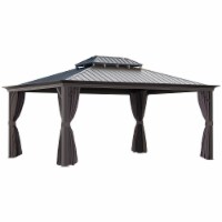 16' x 12' Patio Gazebo, Mesh Curtains, Double Vented Steel Roof, Aluminum Brown