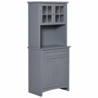 Wooden Dining Room Cupboard Pantry with Framed Glass Doors and Open Counter