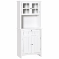 Wooden Dining Room Cupboard Pantry with Framed Glass Doors and Open Counter