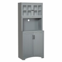 Freestanding Kitchen Storage Cupboard with Framed Glass Doors & Open Countertop