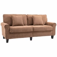 Soft Polyester Covered Living Room Couch for 3 with Pine Legs and Rolled Arms