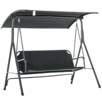 Porch Swing Hammock Bench Lounge Chair Steel 3-Seat Padded Outdoor Canopy Black