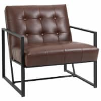 Button Tufted Designed Living Room Chair with Fake Leather Finish & Metal Frame