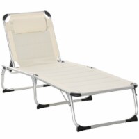 Folding Outdoor Relaxing Chaise Sun Bathing Chair w/ Comfortable Pillow, White