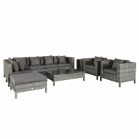 Outside Sitting & Conversation Sofa Set w/ Thick Sofa Cushions & Tea Table, Grey