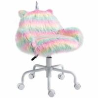 Faux Fur Unicorn Accent Study Chair w/ Soft Cushioned Seat & Padded Armrest