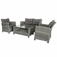 4-pc Outside Deck & Balcony Wicker Furniture Set w/ Seating & Coffee Table Grey