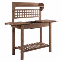 Wooden Outdoor Planning and Potting Bench with Sink Basin & Clapboard, Brown
