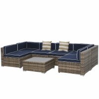 7 Piece Set Rattan Sofa Luxury Modular Conversation Outdoor Furniture