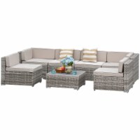 7 Piece Set Rattan Sofa Luxury Modular Conversation Outdoor Furniture