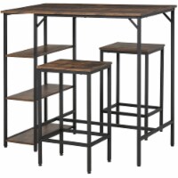 Rustic Dining Room Table and Armless Stool Chairs with Storage and Footrest Bars
