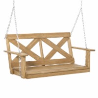 2-Seat Outdoor Swinging Patio Bench w/ Rustic Farmhouse X Shaped Design, Natural