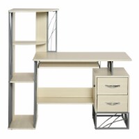 Wood Desktop Corner Working Desk with 4-Tier Shelving and Pullout Keyboard Tray