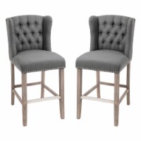 2 Pieces Linen Style Bar Stools Tall Chair with Back, Footrest for Home Pub