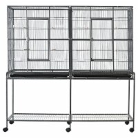 Rolling Bird Cage w/ Detachable Stand, Storage Shelf, Wood Perch, Food Container