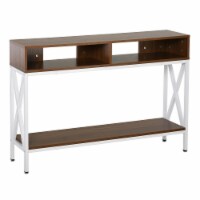 Media Console Table/Industry Desk with 4 Open Shelves and X Bar Metal Frame