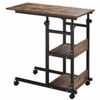 C-Shaped Mobile Sofa Bed Side Table Adjust Height 3-Tier Cart w/ Casters, Brake