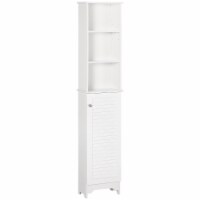 Wooden Collection Tall Bathroom Linen Tower with Adjustable Shelving & Cupboard