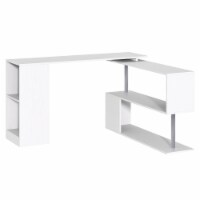Rotating Corner Table Shelf Combo L-Shaped I-Shape Computer Home Office, White