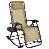 Zero Gravity Reclining Rocking Chair, Folding Lounge, Pillow, Cup Holder, Beige