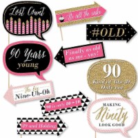 Big Dot of Happiness Funny Chic 90th Birthday - Pink, Black & Gold - Photo Booth Props 10 Pc