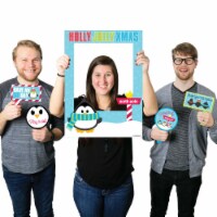 Big Dot of Happiness Holly Jolly Penguin - Christmas Party Photo Booth Picture Frame & Props