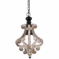 Perth Wooden Chandelier With Metal Chain And One Bulb Holder, White