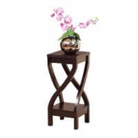 Square Top Wooden Plant Stand with Curved Legs and Shelves, Small, Dark Brown- Saltoro Sherpi