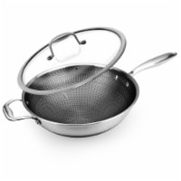 NutriChef 12 Stainless Steel Nonstick Cooking Wok Stir Fry Pan with Lid, Silver