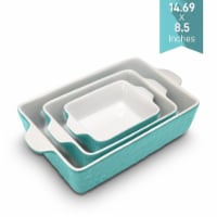 NutriChef Rectangular Ceramic 3 Piece Nonstick Kitchen Bakeware Pan Set, Aqua