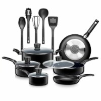 SereneLife 15 Piece Pots and Pans Non Stick Chef Kitchenware Cookware Set, Black
