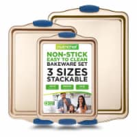 Nutrichef Kitchen Oven Baking Pans 3 Pc - Gold / Blue Perspective: Main