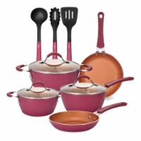 NutriChef 11 Piece Nonstick Elegant Diamond Pattern Kitchen Cookware Set, Pink