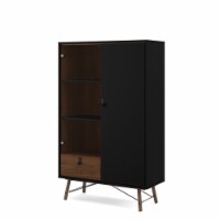 1 Drawer China Cabinet with 1 Door 1 Glass Door in Black - Tvilum
