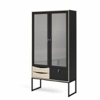 2 Glass Door China Cabinet with 3 Drawers in Black - Tvilum