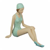 Retro Bathing Beauty Beach Girl Relaxing In Light Blue Polka Dot Swimsuit Statue