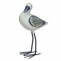 9 In Blue & White Wood Mosaic Seagull Sculpture Home Garden Decor Coastal Statue