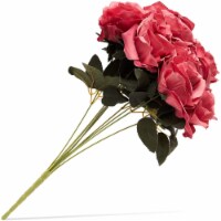 Artificial Flowers Silk Rose Bouquet with Stems for Decor - Dark Pink