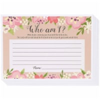 Floral Bridal Shower Who Am I Guessing Game, for Bachelorette Party (50 Pack, 5 x 7 Inches)