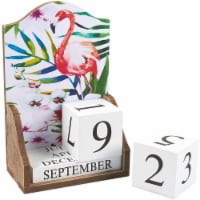 Juvale Wooden Perpetual Desk Calendar Wood Blocks, Flamingo Design (5.5 x 8.75 x 3 inches)